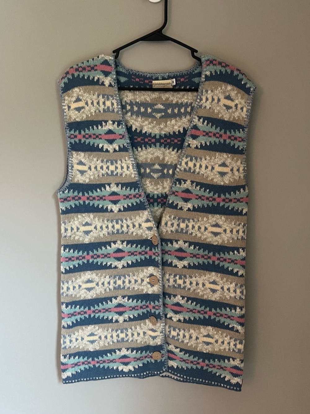 Vintage Coldwater Creek Granny Southwest Cardigan Button Knit Sweater Vest